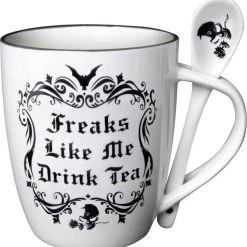 Cheap ⌛ ALCHEMY GOTHIC Bats Freaks Like Me Drink Tea | MUG AND SPOON SET 👍