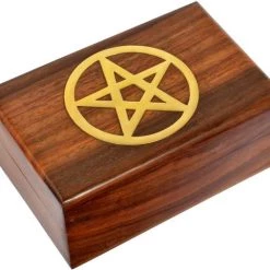 Promo 🎉 GOTHIC GIFTS Pentacles & Pentagrams Gold Pentagram | WOODEN TRINKET BOX 🎁