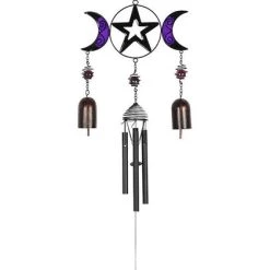 Hot Sale 💯 GOTHIC GIFTS Gothic Homewares Triple Moon [With Bells] | WINDCHIME 😀